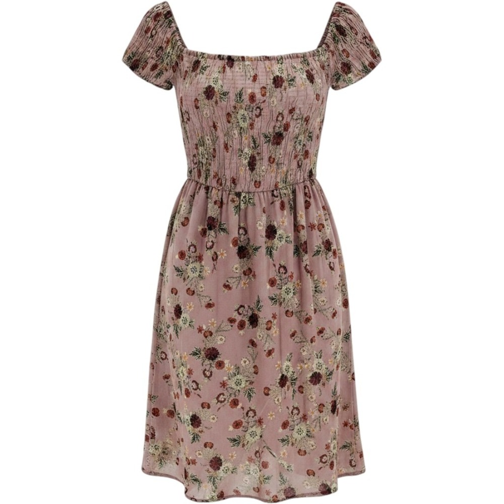 Unbranded Floral Smocked Bodice Puff Sleeve Midi Dress Mauve Pink 1X